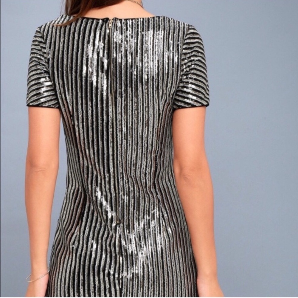 Lulu’s Black Gold Silver Striped Sequin Mini Dress - Picture 5 of 16
